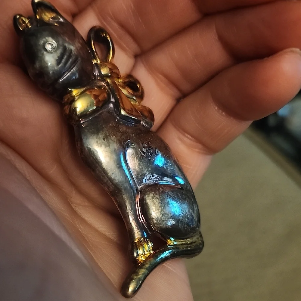 Charming Cat Pendant with Gold Accents